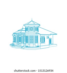 Blueprint or Wire-frame style. modern architecture exterior. architecture abstract. 