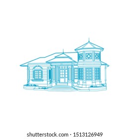 Blueprint or Wire-frame style. modern architecture exterior. architecture abstract. 