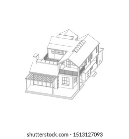 Blueprint or Wire-frame style. modern architecture exterior. architecture abstract. 