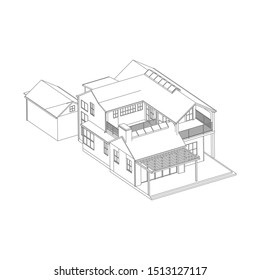 Blueprint or Wire-frame style. modern architecture exterior. architecture abstract. 