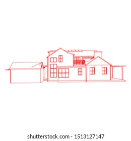 Blueprint or Wire-frame style. modern architecture exterior. architecture abstract. 