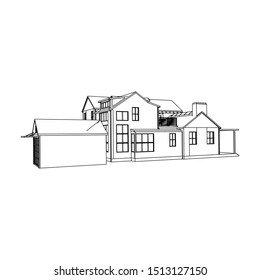 Blueprint or Wire-frame style. modern architecture exterior. architecture abstract. 