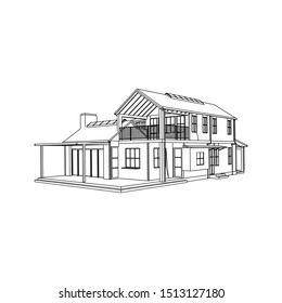 Blueprint or Wire-frame style. modern architecture exterior. architecture abstract. 