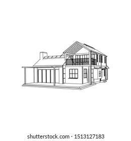 Blueprint or Wire-frame style. modern architecture exterior. architecture abstract. 