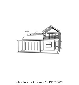 Blueprint or Wire-frame style. modern architecture exterior. architecture abstract. 