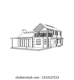 Blueprint or Wire-frame style. modern architecture exterior. architecture abstract. 