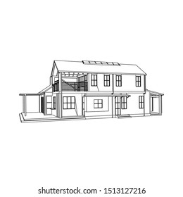 Blueprint or Wire-frame style. modern architecture exterior. architecture abstract. 