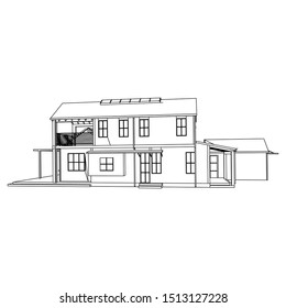 Blueprint or Wire-frame style. modern architecture exterior. architecture abstract. 