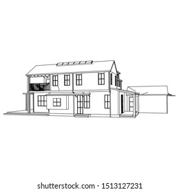 Blueprint or Wire-frame style. modern architecture exterior. architecture abstract. 