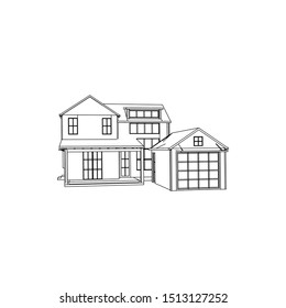 Blueprint or Wire-frame style. modern architecture exterior. architecture abstract. 