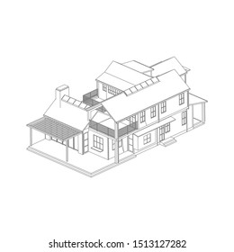 Blueprint or Wire-frame style. modern architecture exterior. architecture abstract. 