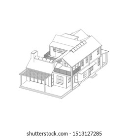 Blueprint or Wire-frame style. modern architecture exterior. architecture abstract. 