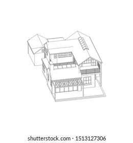 Blueprint or Wire-frame style. modern architecture exterior. architecture abstract. 