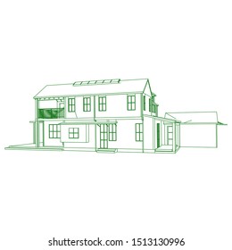 Blueprint or Wire-frame style. modern architecture exterior. architecture abstract. 