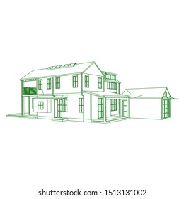 Blueprint or Wire-frame style. modern architecture exterior. architecture abstract. 