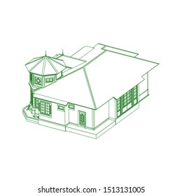Blueprint or Wire-frame style. modern architecture exterior. architecture abstract. 