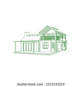 Blueprint or Wire-frame style. modern architecture exterior. architecture abstract. 