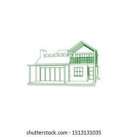 Blueprint or Wire-frame style. modern architecture exterior. architecture abstract. 