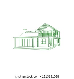 Blueprint or Wire-frame style. modern architecture exterior. architecture abstract. 