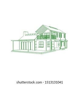 Blueprint or Wire-frame style. modern architecture exterior. architecture abstract. 