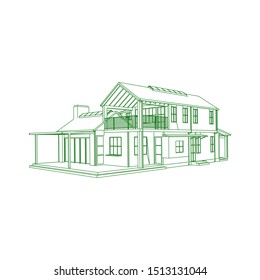 Blueprint or Wire-frame style. modern architecture exterior. architecture abstract. 