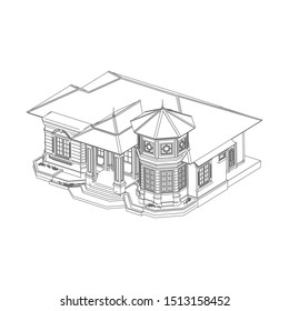 Blueprint or Wire-frame style. modern architecture exterior. architecture abstract. 