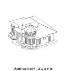 Blueprint or Wire-frame style. modern architecture exterior. architecture abstract. 