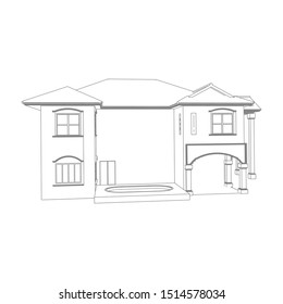 Blueprint or Wire-frame style. modern architecture exterior. architecture abstract. 