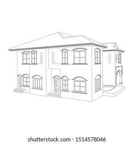Blueprint or Wire-frame style. modern architecture exterior. architecture abstract. 