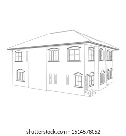 Blueprint or Wire-frame style. modern architecture exterior. architecture abstract. 