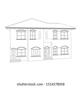 Blueprint or Wire-frame style. modern architecture exterior. architecture abstract. 