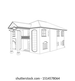 Blueprint or Wire-frame style. modern architecture exterior. architecture abstract. 