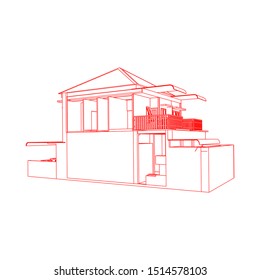 Blueprint or Wire-frame style. modern architecture exterior. architecture abstract. 