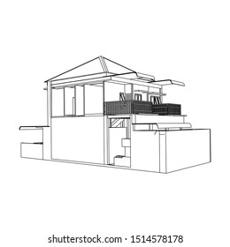 Blueprint or Wire-frame style. modern architecture exterior. architecture abstract. 