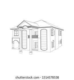 Blueprint or Wire-frame style. modern architecture exterior. architecture abstract. 