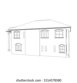 Blueprint or Wire-frame style. modern architecture exterior. architecture abstract. 