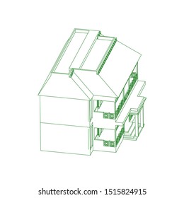 Blueprint or Wire-frame style. modern architecture exterior. architecture abstract. 