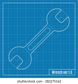 Blueprint of wrench. Vector illustration.