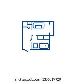 Blueprint,flat house plan line icon concept. Blueprint,flat house plan flat  vector symbol, sign, outline illustration.