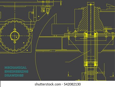 Blueprints. Engineering backgrounds. Mechanical engineering drawings. Cover. Banner. Technical Design. Gray