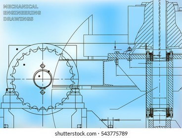 Blueprints. Engineering backgrounds. Mechanical engineering drawings. Cover. Technical Design. Blue