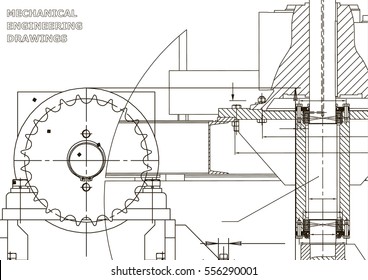 Blueprints. Engineering backgrounds. Mechanical engineering drawings. Cover. Technical Design. White