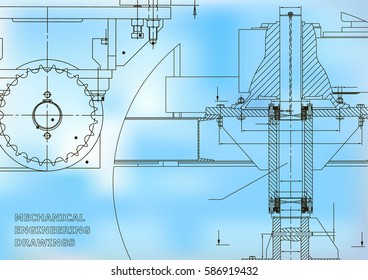 Blueprints. Engineering backgrounds. Mechanical engineering drawings. Cover. Banner. Technical Design. Blue
