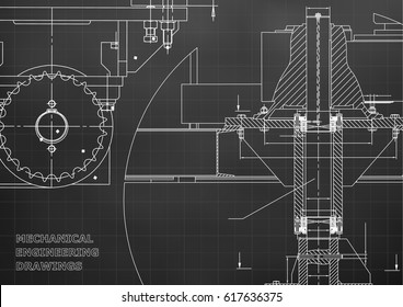 Blueprints. Engineering backgrounds. Mechanical engineering drawings. Cover. Banner. Technical Design. Black. Grid