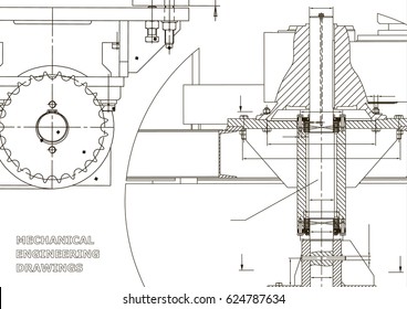 Blueprints. Engineering backgrounds. Mechanical engineering drawings. Cover. Banner. Technical Design. White