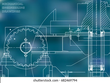 Blueprints. Engineering backgrounds. Mechanical engineering drawings. Cover. Technical Design. Blue