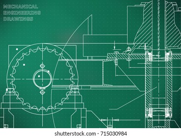 Blueprints. Engineering backgrounds. Mechanical engineering drawings. Cover. Technical Design. Lihgt green. Points