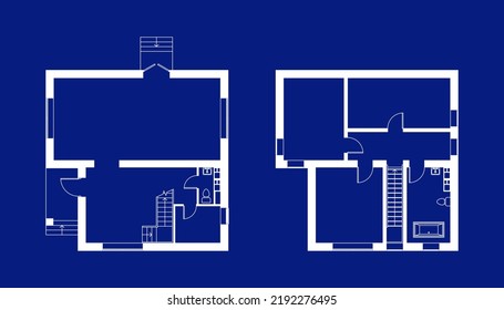 Blueprints floor plans of a suburban house. Vector Illustration.