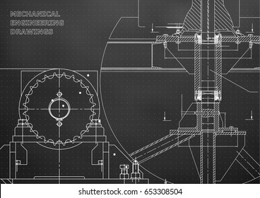 Blueprints. Mechanical construction. Engineering illustrations. Technical Design. Banner. Black. Points