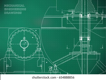 Blueprints. Mechanical construction. Engineering illustrations. Technical Design. Banner. Light green. Points